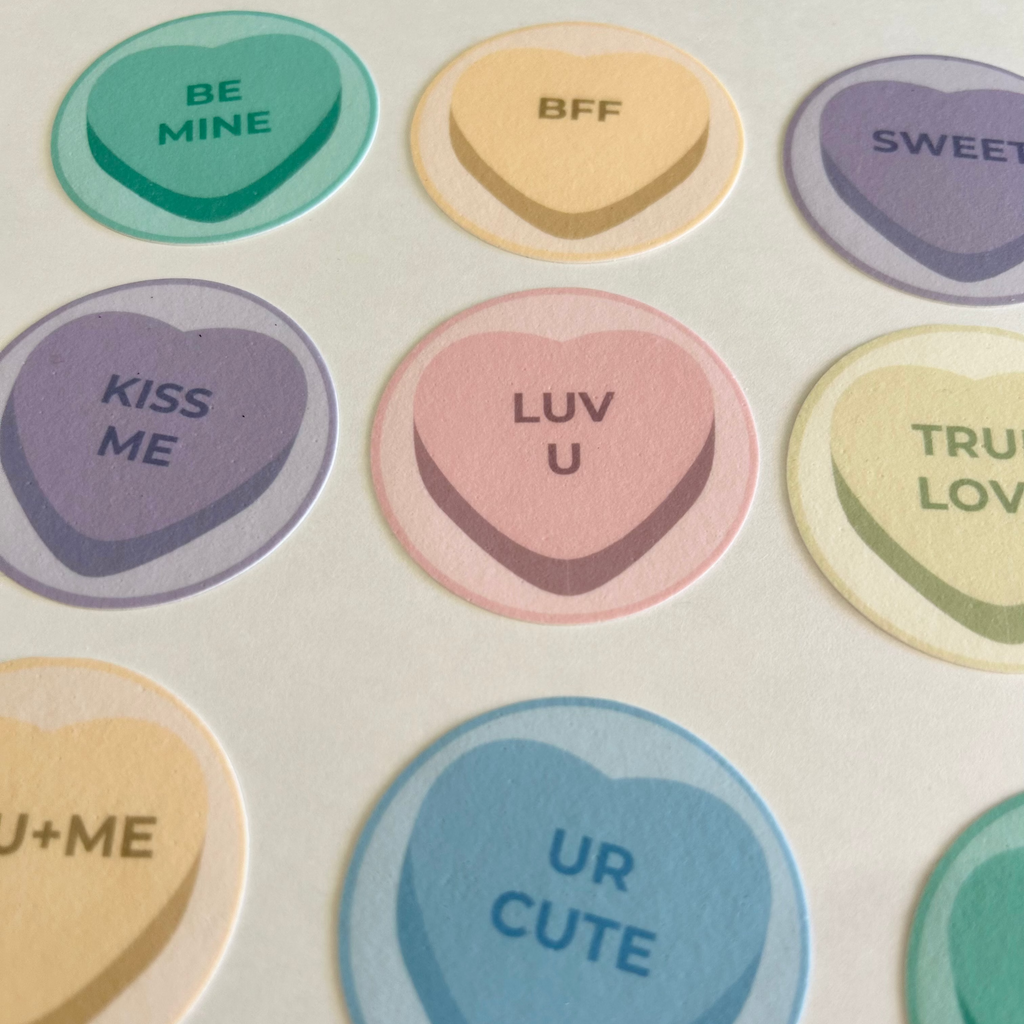Conversation Heart Pre-Cut Edible Images (16 Pack, MINI Size)