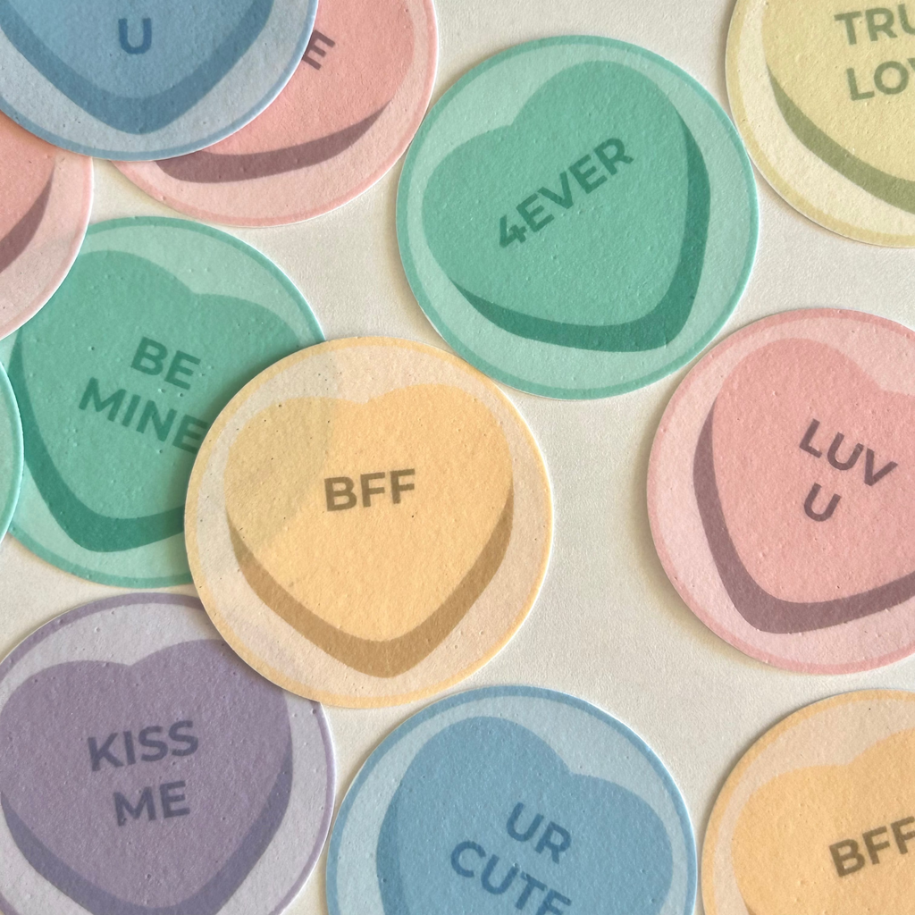 Conversation Heart Pre-Cut Edible Images (16 Pack, MINI Size)