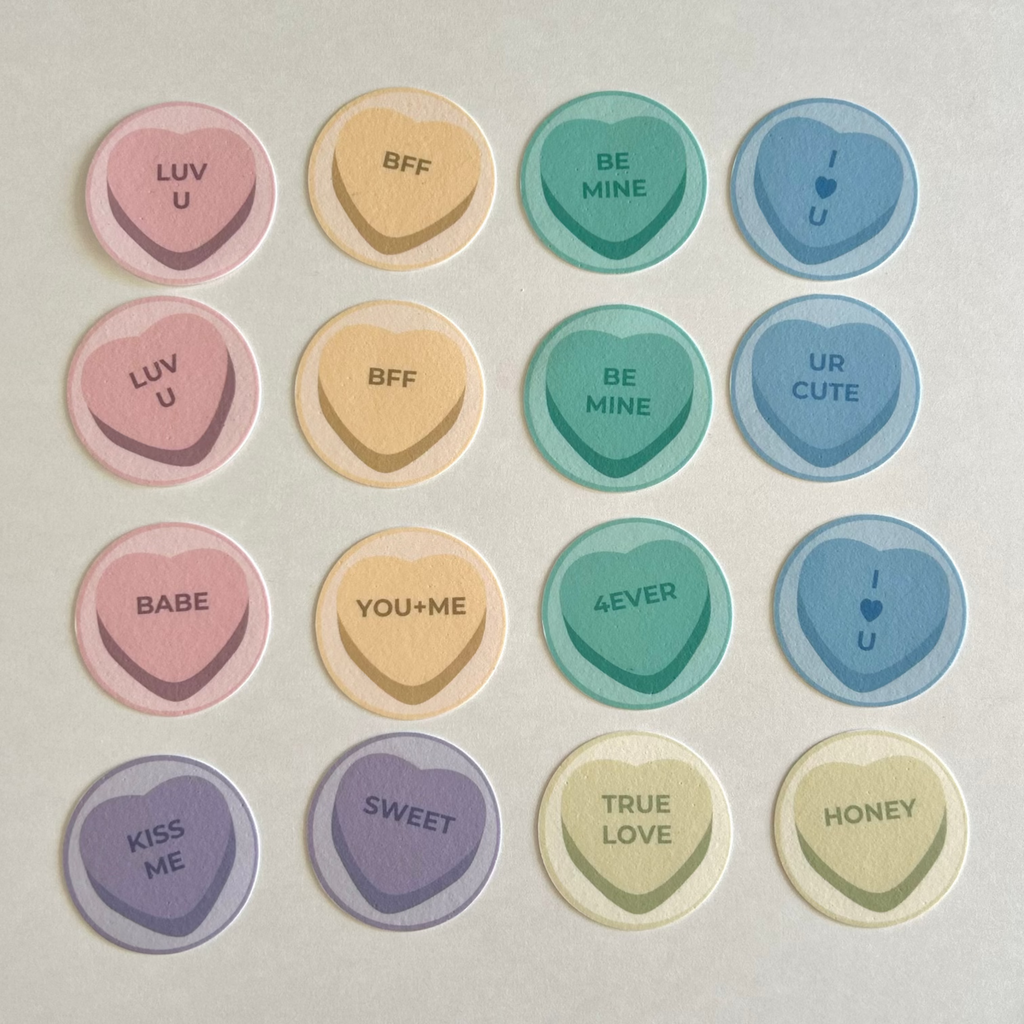 Conversation Heart Pre-Cut Edible Images (16 Pack, MINI Size)